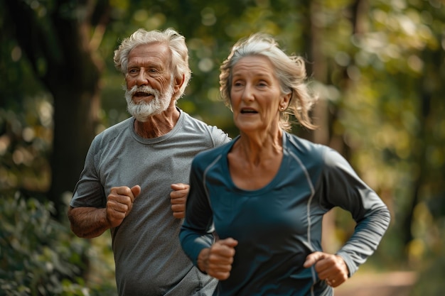 Jogging of two elderly people in the city park