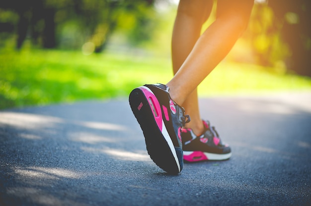 Jogging with sport shoes on holiday