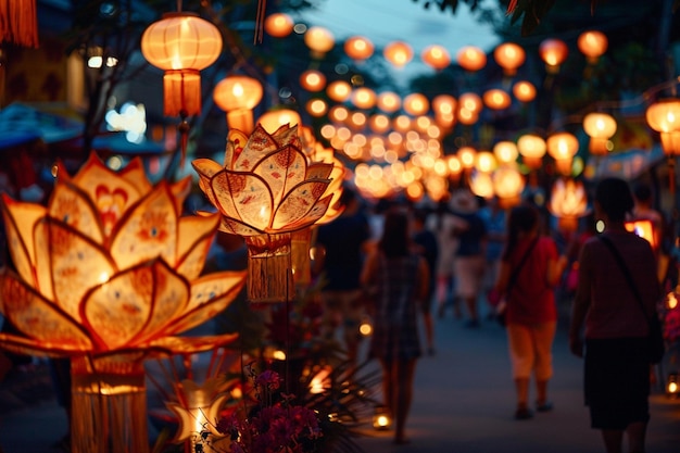 Join a Vesak lantern parade through the streets ar generative ai