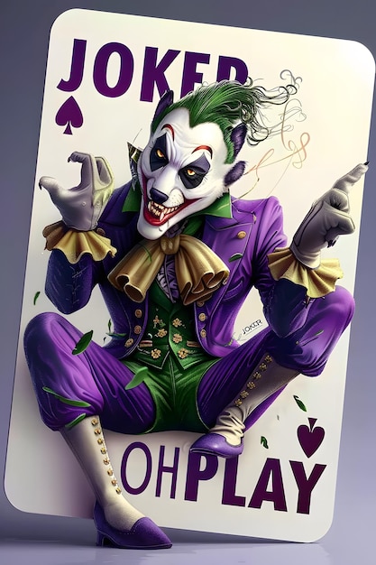 Photo joker is playing a card game the joker is a character from the batman comics he is wearing a purple suit and a green cape the card is titled quotjoker oh playquot