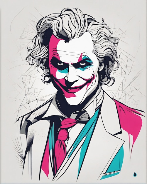 Joker portrait of a Clown line art illustration