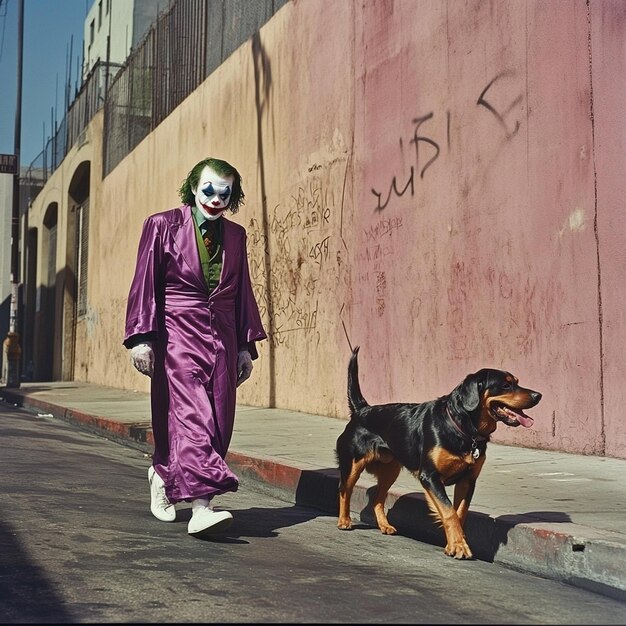 Photo the joker takes a stroll a surreal walk in pasteltoned los angeles