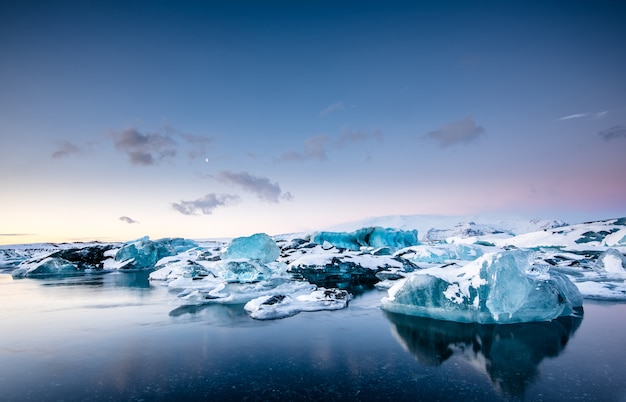 Jokulsarlon glacier lagoon at Sunset, Iceland