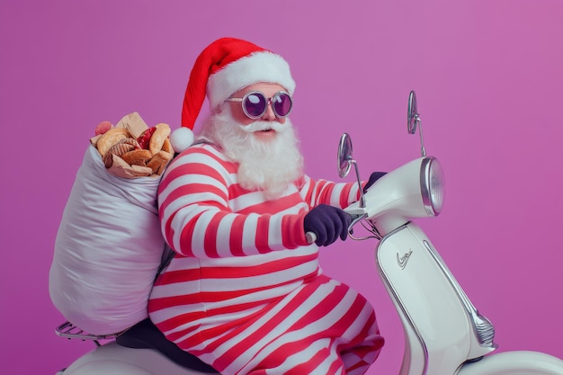 Photo jolly santa on moped adventure