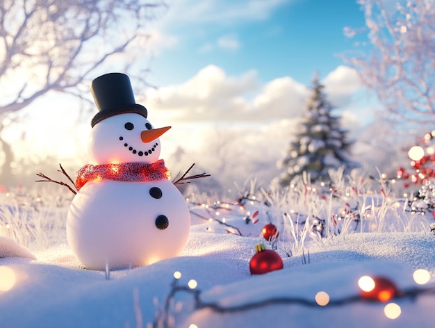 Photo jolly snowman in winter wonderland