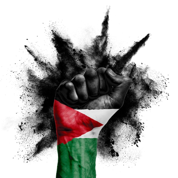 Jordan raised fist with powder explosion power protest concept