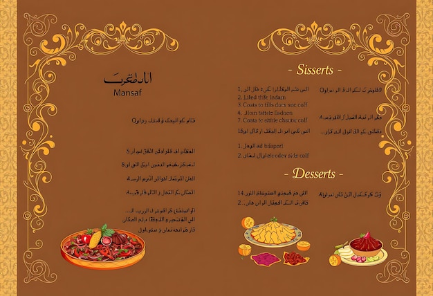 Jordanian Mansaf Menu With Delicate Arabic Calligraphy Patterns a Menu Layout Idea For Brand Designn