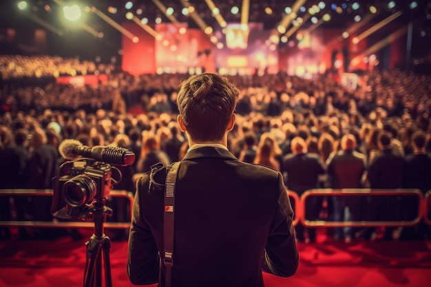 Journalist with microphone red carpet Generate Ai