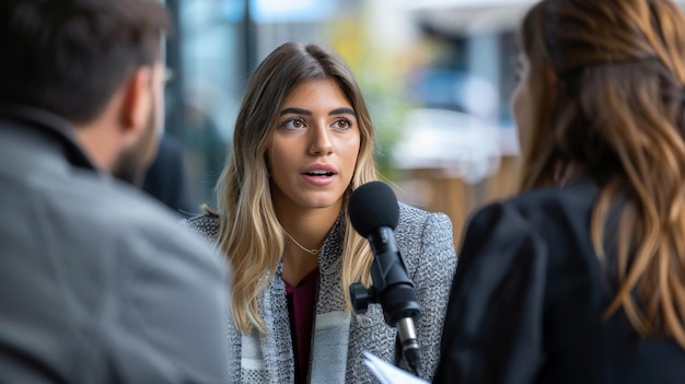 Photo journalists interviewing a subject for a news story