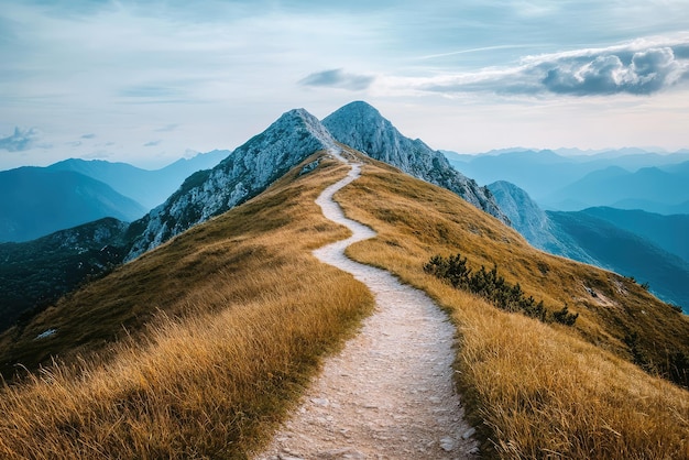 The Journey Ahead A Serene Winding Path Leading to Majestic Mountain Peaks