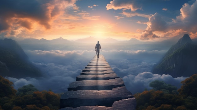 Journey To Entrepreneurship Hyperrealistic Landscape Of A Person Stepping Into The Horizon