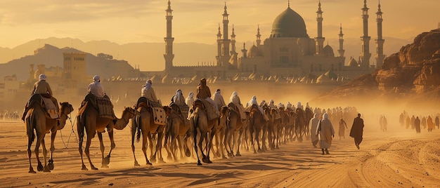 Journey to Mecca Caravan of Camels and Pilgrims