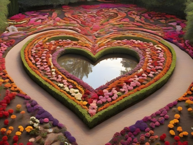 Journey through a heartshaped garden that mirrors the boundless beauty of love