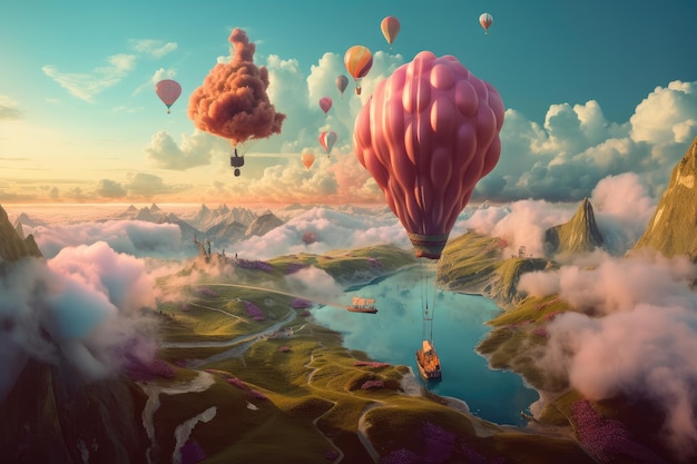 A journey through a magical dreamscape featuring floating clouds and surreal scenery