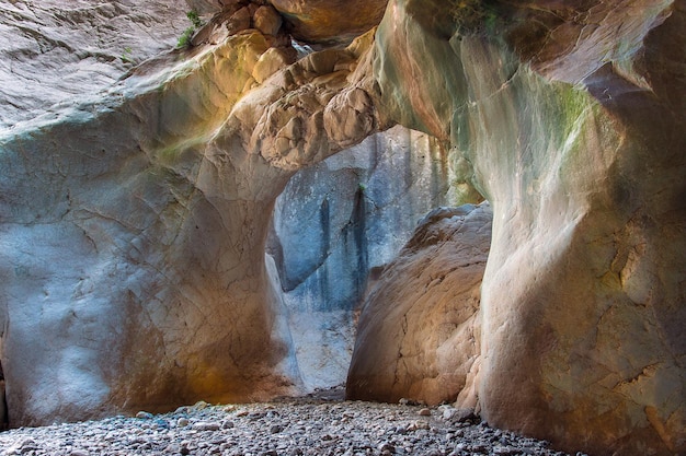 Journey through the mountains through the gorge and canyons Mountain river flowing through the cany