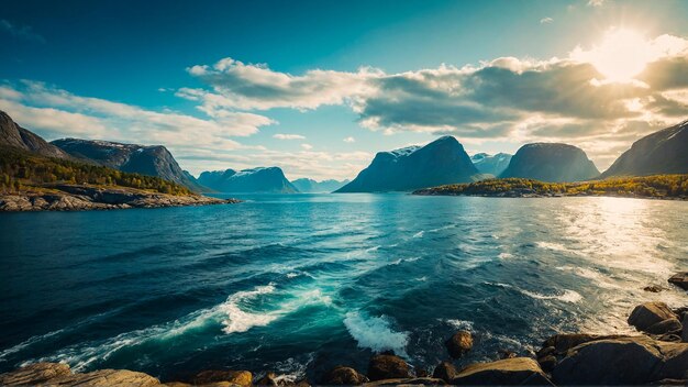 Journey Through Vast Waters Framed By Mighty Mountains