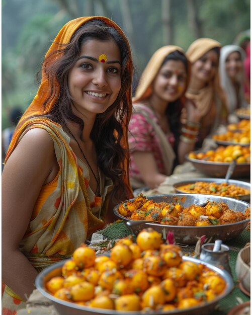 Photo a jovial teej gathering with women engaged background