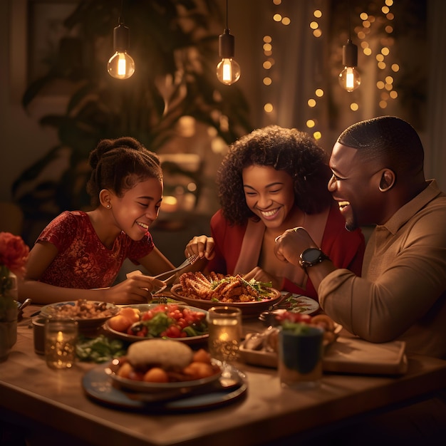 The Joy of Family Time An African American Family Enjoying a Heartwarming Dinner