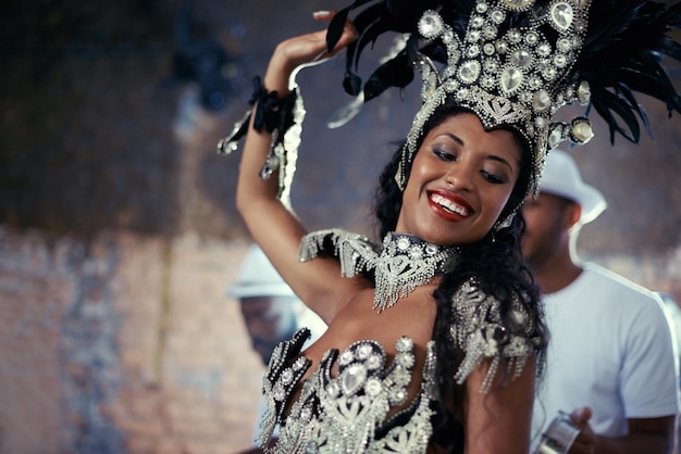 For the joy of samba Shot of a beautiful samba dancer and her band