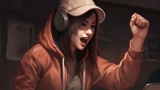 The Joy of Winning Portrait of a Woman Celebrating a Gaming Triumph