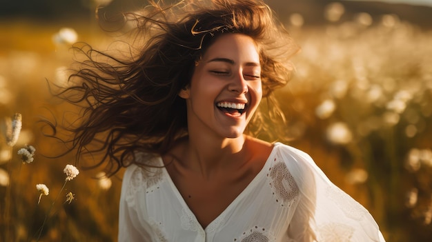 Photo joy woman with white shirt