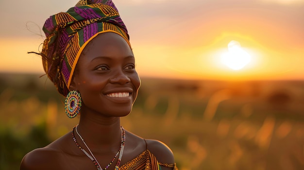 Joyful African Woman Embracing Sunset in the Fields