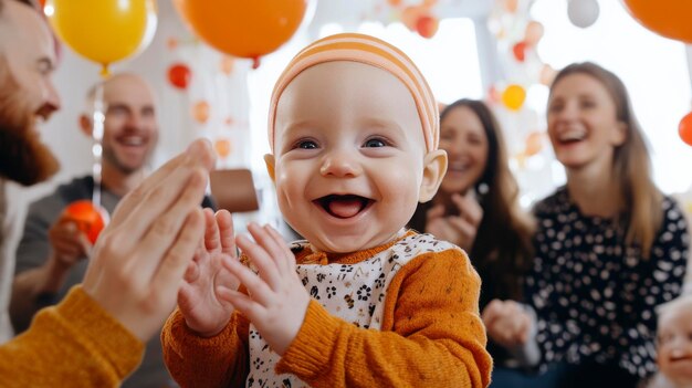 Joyful Baby Clapping with Family in Celebration