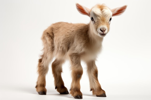 Joyful Baby Goat Dancing on White Floor White or PNG Transparent Background