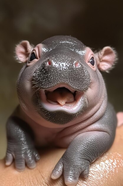 Photo a joyful baby hippo with charming expression showcasing its adorable features