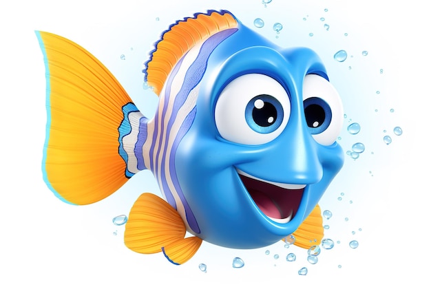 Photo a joyful blue fish with orange fins and a big smile on white or png transparent background