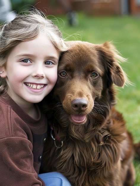 Joyful Bond Child and Dog Together in Nature