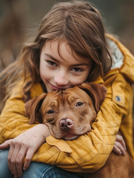 Joyful Bond Child Embracing Dog in Nature Heartwarming Friendship and Love