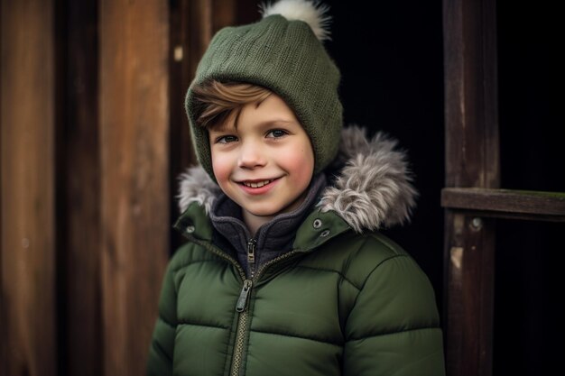 Photo joyful boy bundled up in winter wear