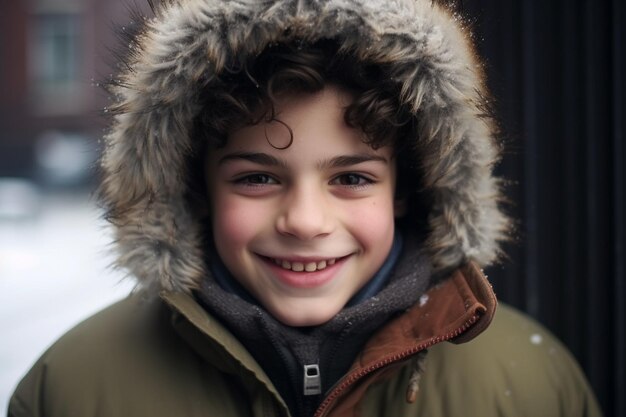 Photo joyful boy in warm winter gear