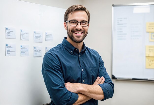 Photo joyful businessman engaged in office discussion