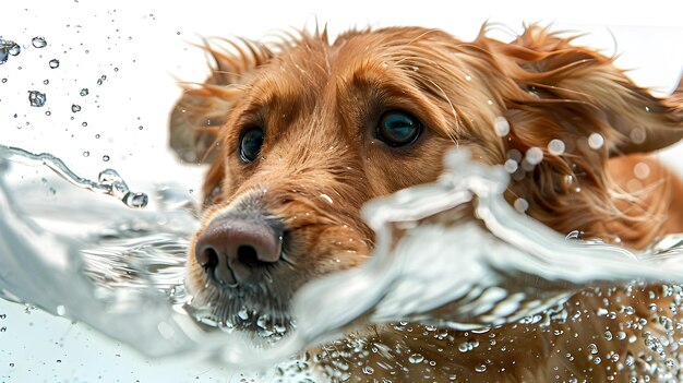 Photo joyful canine swimmer captured in dynamic motion against pure white background