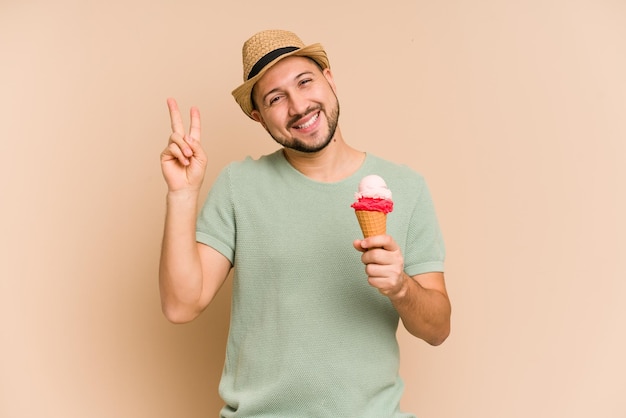 Joyful and carefree showing a peace symbol with fingers