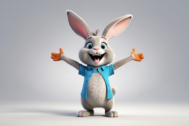 Joyful Cartoon Rabbit with Open Arms