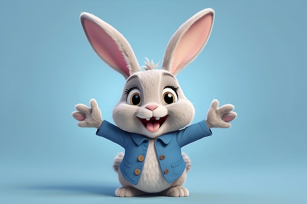 Joyful Cartoon Rabbit with Open Arms