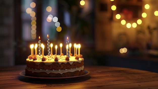 Joyful Celebration Birthday Cake with Lit Candles