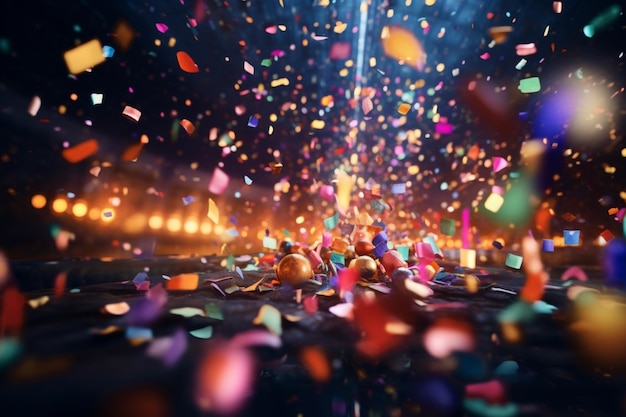 Joyful celebration captured with bright confetti falling around