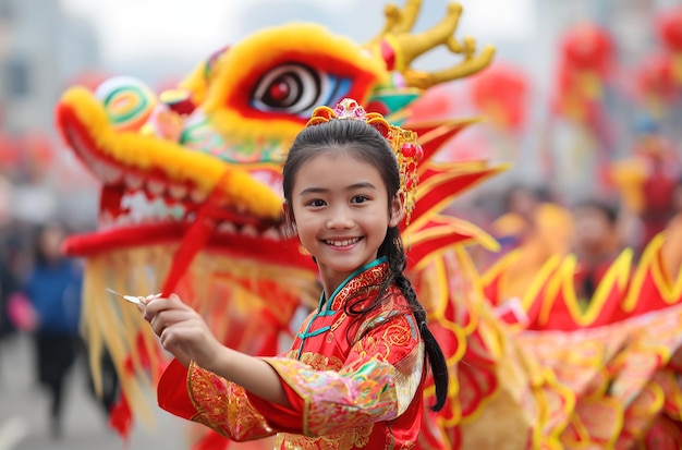 Joyful celebration chinese new year dragon dance