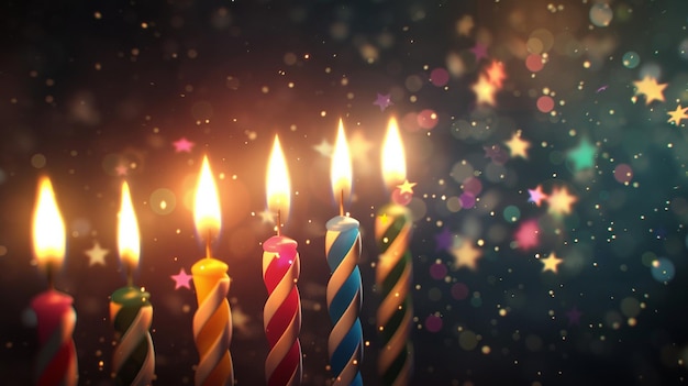 Joyful Celebration Group of Lit Birthday Candles on Table