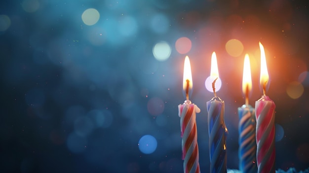 Joyful Celebration Group of Lit Birthday Candles on Table