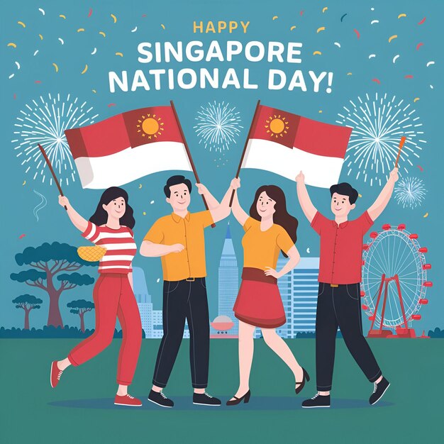 Photo joyful celebrations happy singapore national day