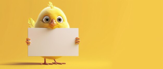 Photo a joyful chick holding a large blank white sign looking at the bright background ideal for adding your own text