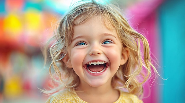 Joyful Child Giggling Amidst Playful Chaos Captured in a Vivid Moment of Happiness Showcasing Deligh