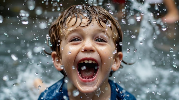 Joyful Child Playing in Water Splashes