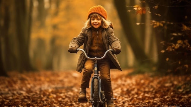 Joyful Child Riding a Bicycle in Cinematic Photography AI Generated