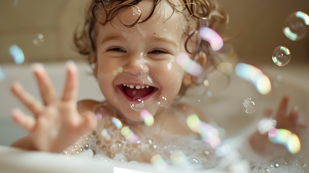 Joyful Child39s Delight A Captivating Closeup of Soap Bubble Playtime